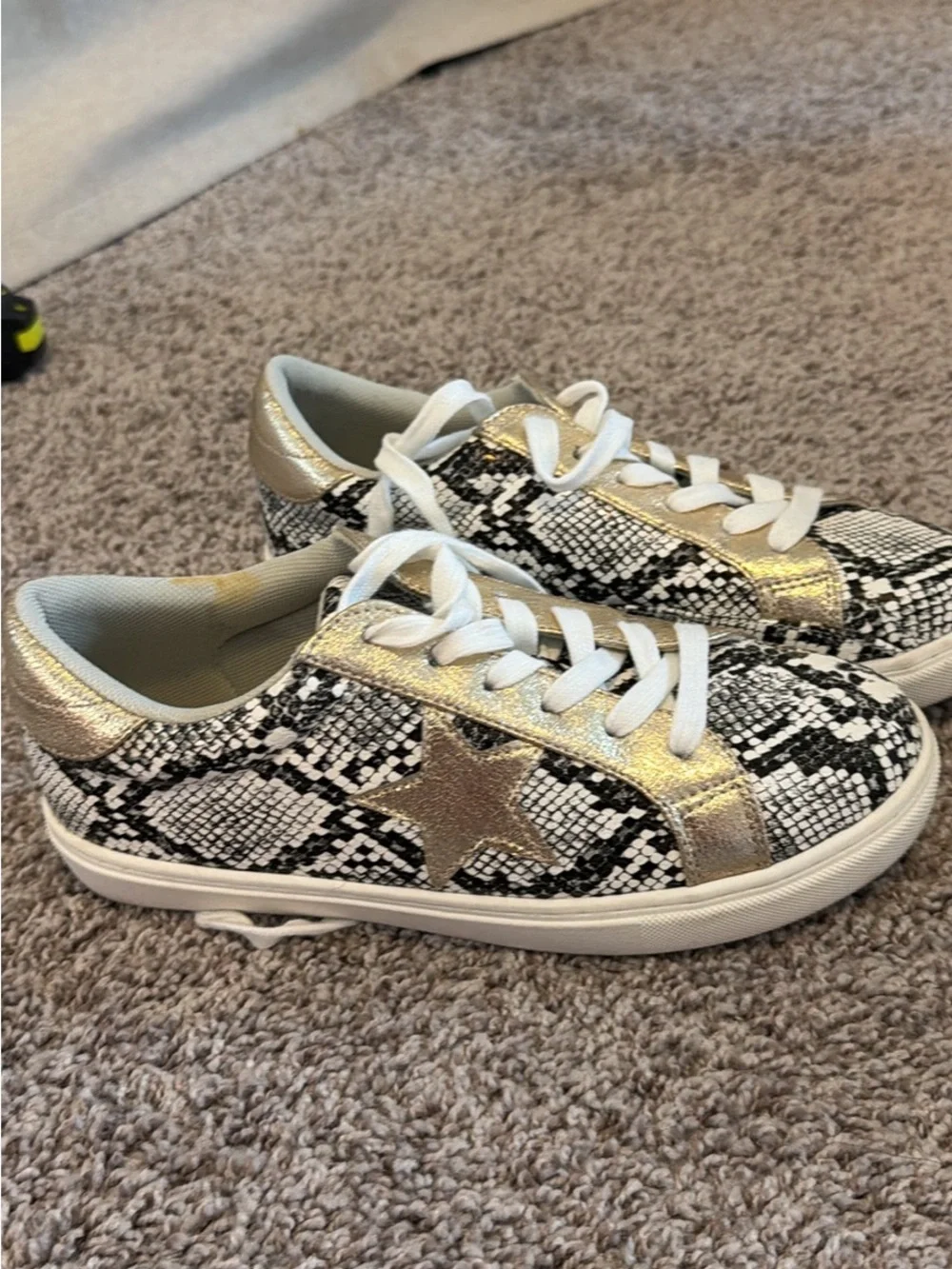 Women's Snake-Print Lace-Up Sneakers with Metallic Star